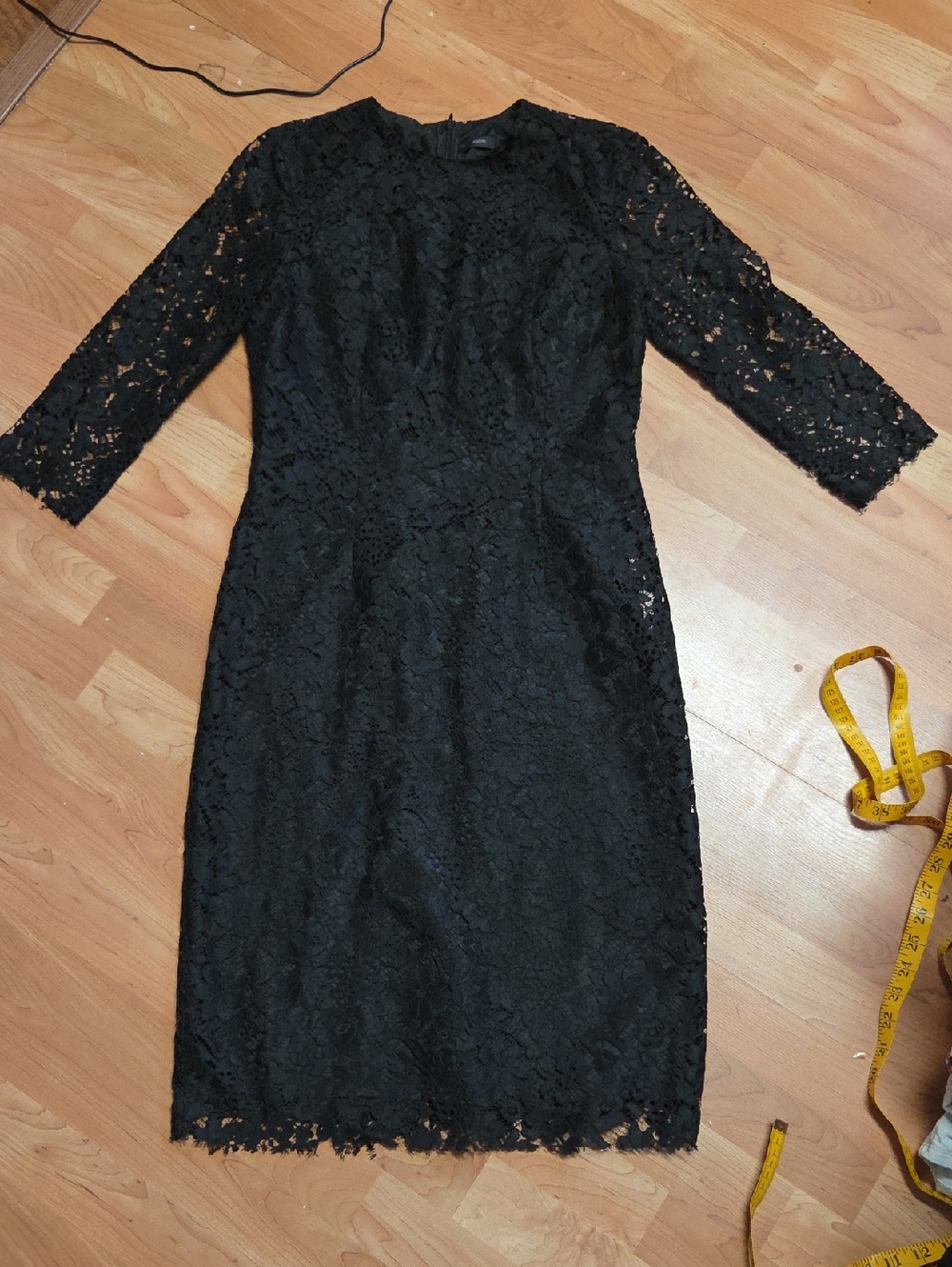 Joseph Black Lace Midi Dress with Three-Quarter Sleeves